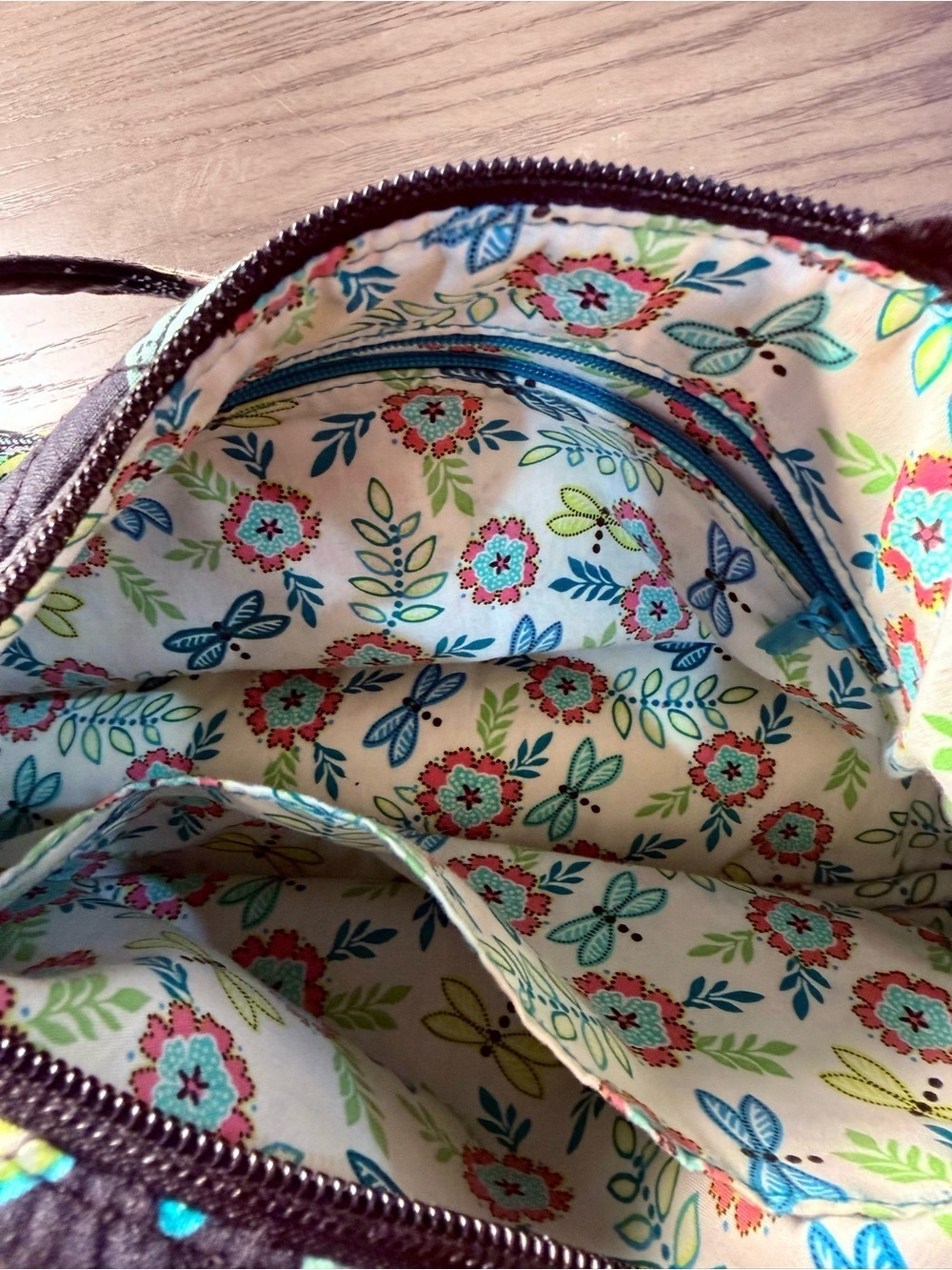 Vera Bradley Quilted Shoulder Bag - Black with Teal & Pink Floral - Picture 6 of 7